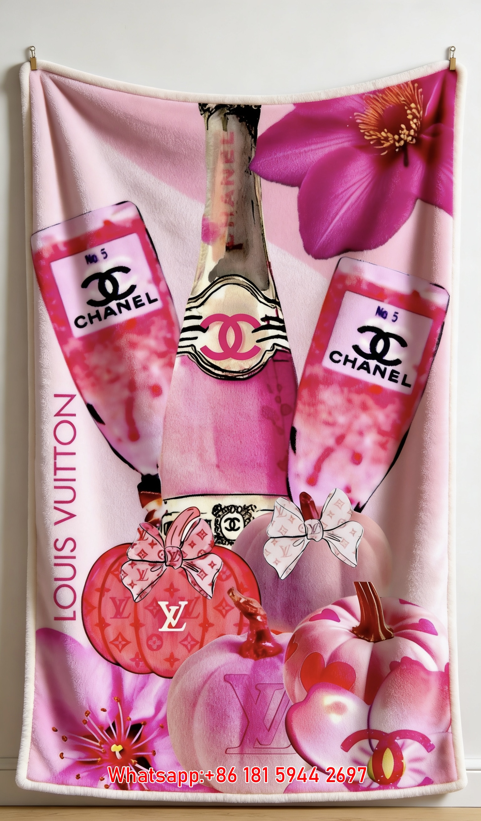 Pink Luxury Chanel & LV Collab Flannel Fleece Throw Blanket IMG_7228